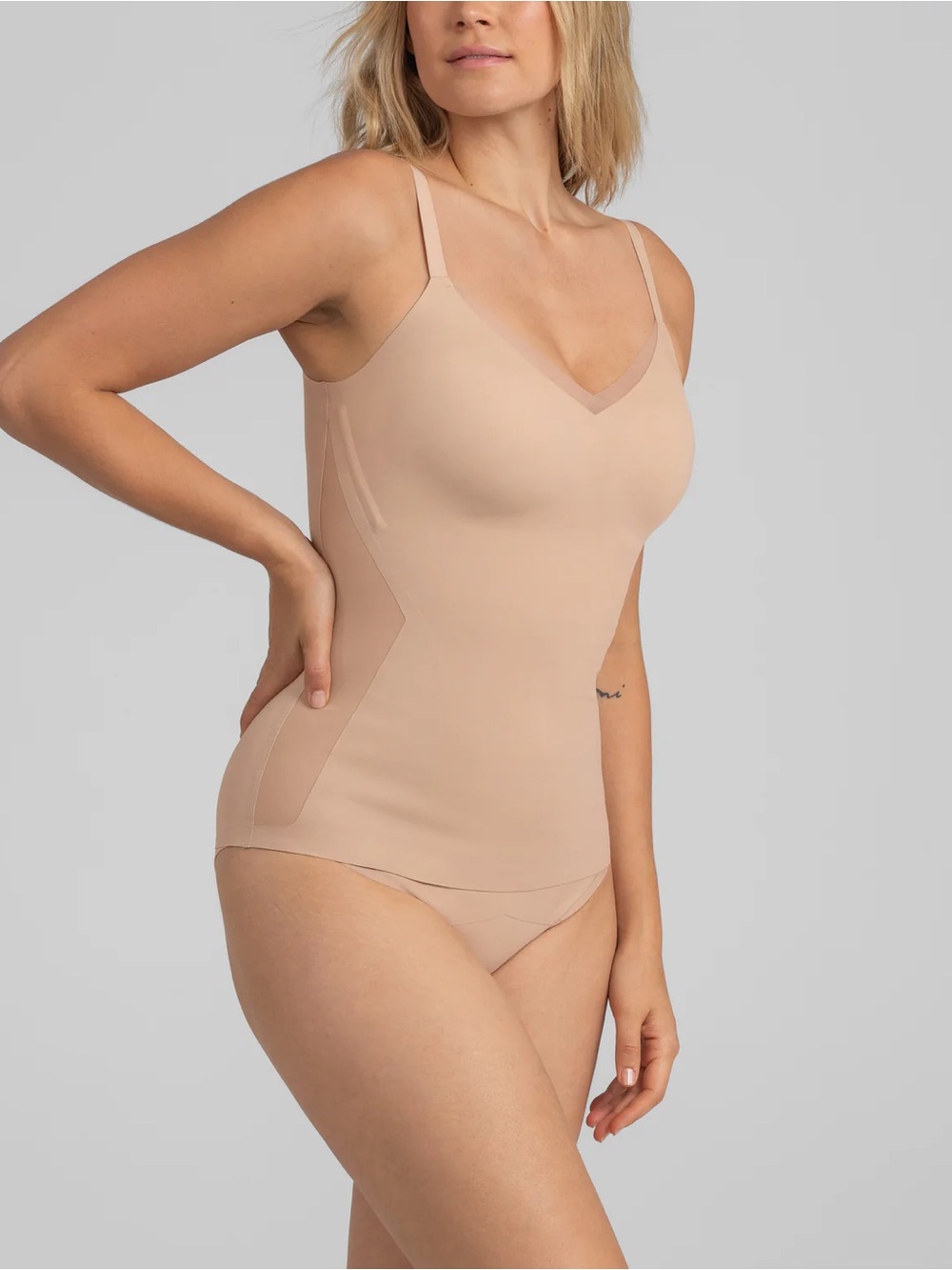 HONEYLOVE CROSSOVER CAMI BRA COMPRESSION SHAPEWEAR TANK XL SAND